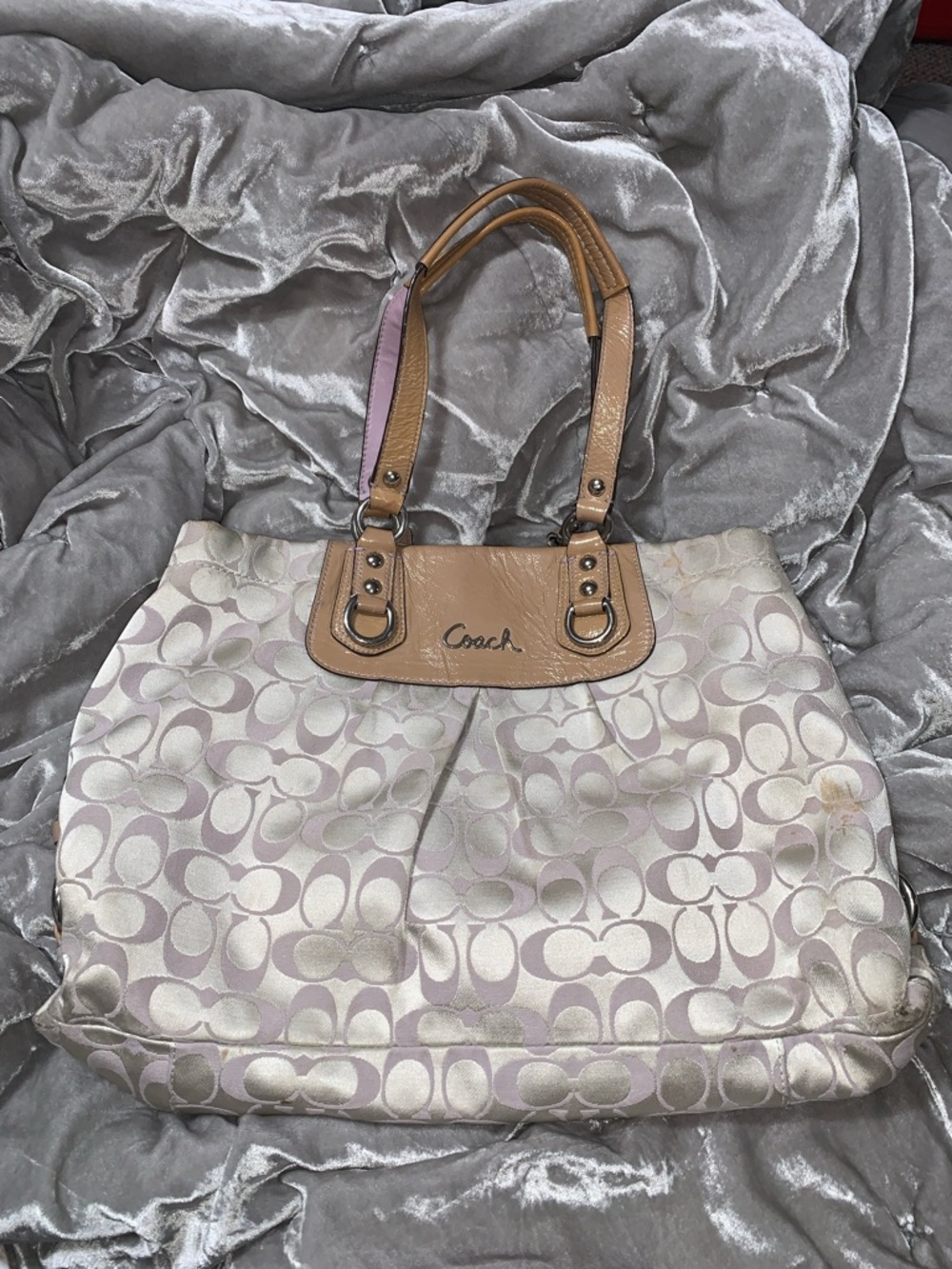 Coach Tote in Light Tan Leather Trim